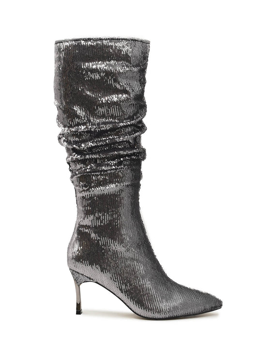 High sequined boot in lead color