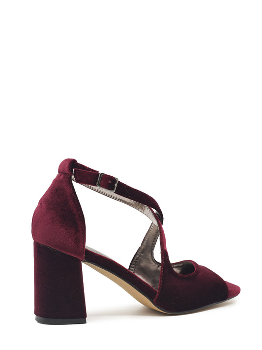 Women's burgundy velvet sandal
