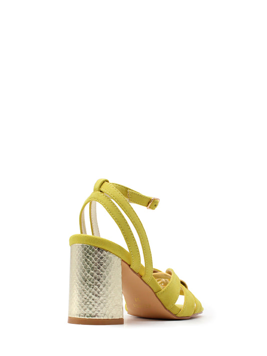 Sandalo color lime con tacco metallizzato