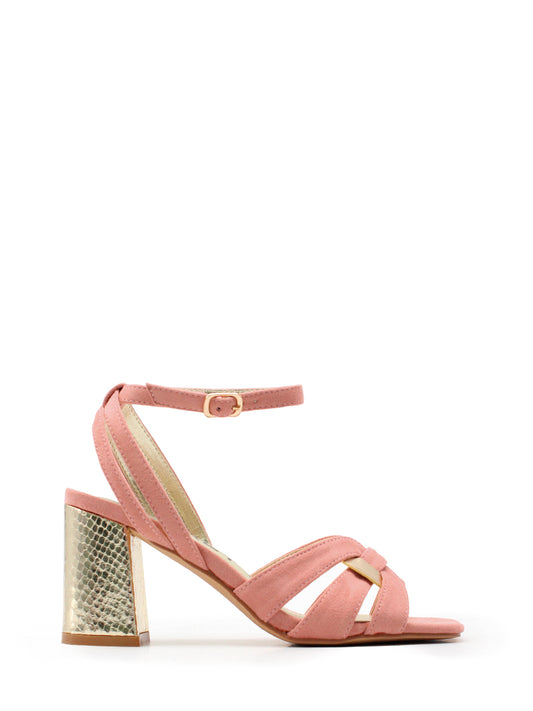 Sandalo rosa con tacco metallico