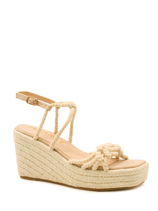 Wedge with beige woven trim