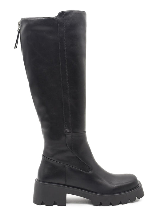 Black high-top boot with side closure
