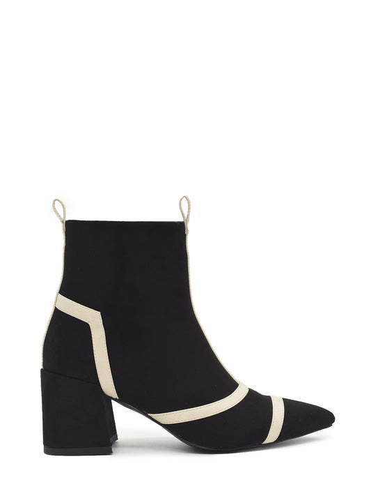 Two-tone strappy square heel ankle boot in ice black