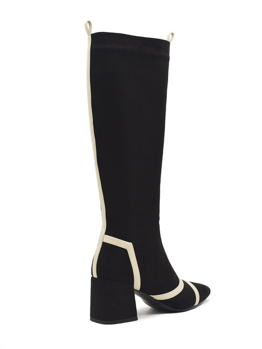 Two-tone strappy boot in ice black with square heel