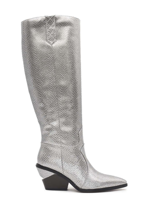 Lead cowboy boot with snake print