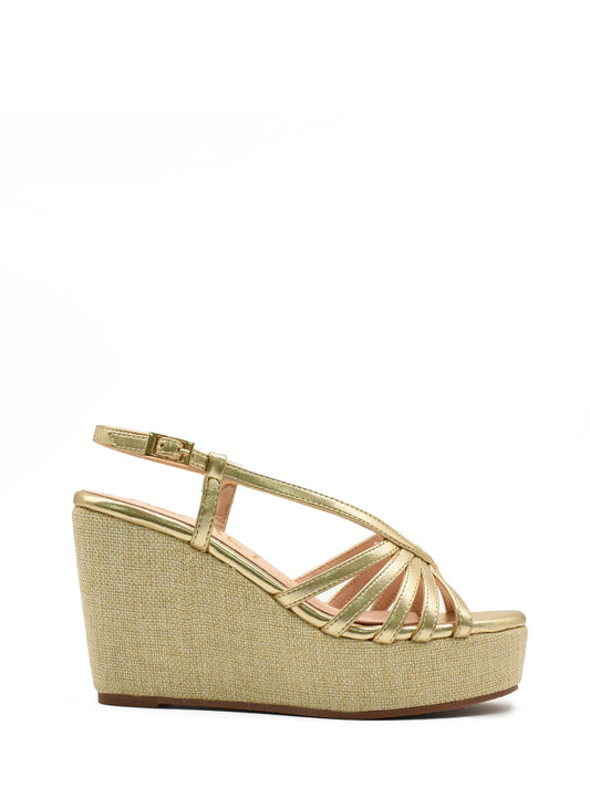 Wedge sandal with gold straps