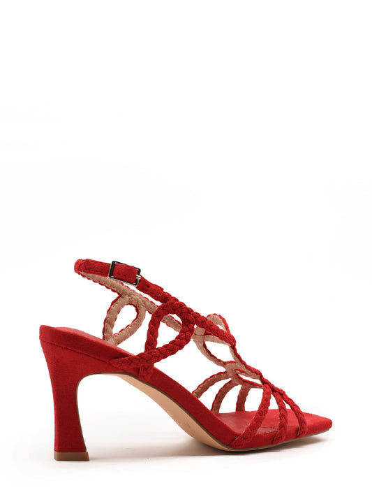 Sandalo rosso con tacco sottile