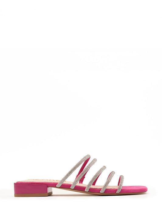 Sandalia plana color buganvilla con tiras de strass