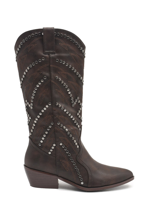 Brown studded cowboy boot