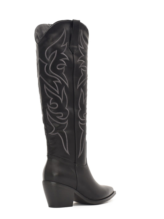 Black embroidered cowboy boot